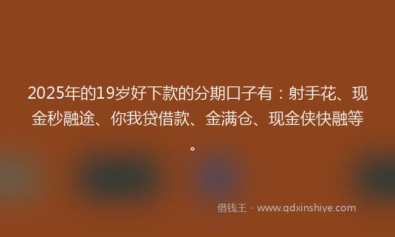2025年的19岁好下款的分期口子有：射手花、现金秒融途、你我贷借款、金满仓、现金侠快融等。