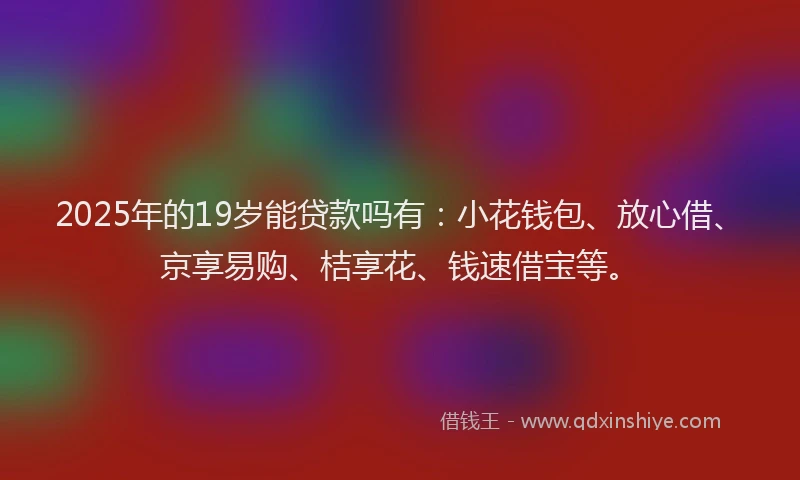 2025年的19岁能贷款吗有：小花钱包、放心借、京享易购、桔享花、钱速借宝等。