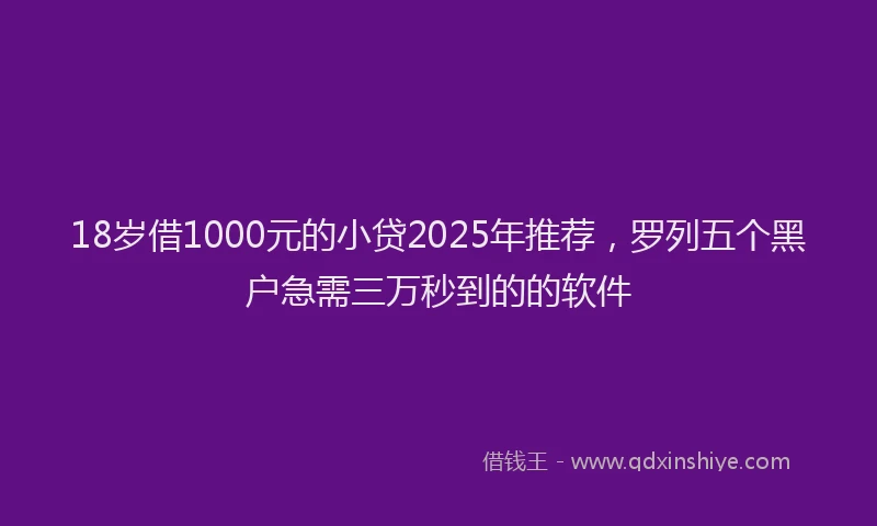 18岁借1000元的小贷2025年推荐，罗列五个黑户急需三万秒到的的软件