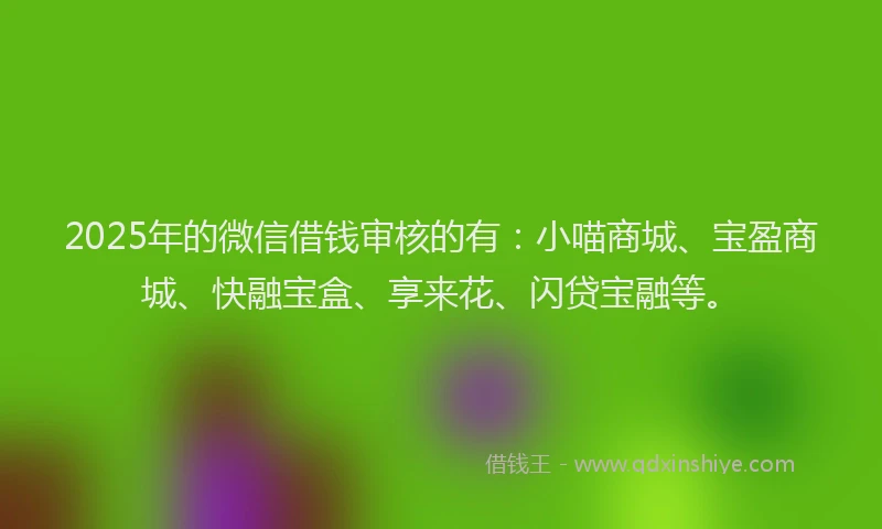 2025年的微信借钱审核的有：小喵商城、宝盈商城、快融宝盒、享来花、闪贷宝融等。