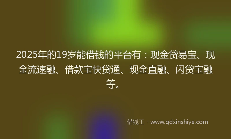 2025年的19岁能借钱的平台有：现金贷易宝、现金流速融、借款宝快贷通、现金直融、闪贷宝融等。