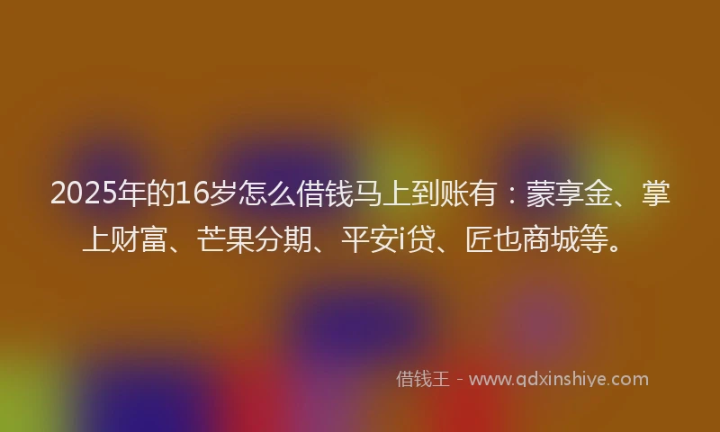 2025年的16岁怎么借钱马上到账有：蒙享金、掌上财富、芒果分期、平安i贷、匠也商城等。