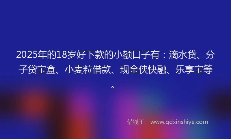 2025年的18岁好下款的小额口子有：滴水贷、分子贷宝盒、小麦粒借款、现金侠快融、乐享宝等。