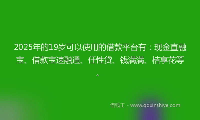 2025年的19岁可以使用的借款平台有：现金直融宝、借款宝速融通、任性贷、钱满满、桔享花等。