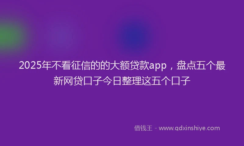 2025年不看征信的的大额贷款app，盘点五个最新网贷口子今日整理这五个口子