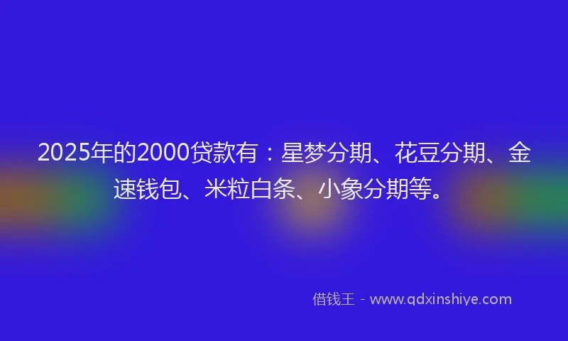 2025年的2000贷款有：星梦分期、花豆分期、金速钱包、米粒白条、小象分期等。