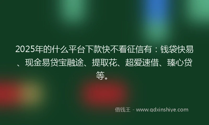2025年的什么平台下款快不看征信有：钱袋快易、现金易贷宝融途、提取花、超爱速借、臻心贷等。