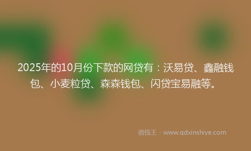 2025年的10月份下款的网贷有：沃易贷、鑫融钱包、小麦粒贷、森森钱包、闪贷宝易融等。