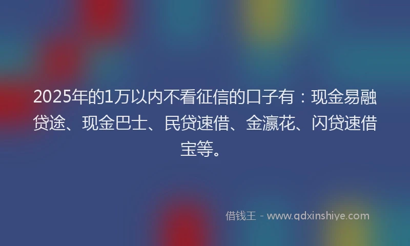 2025年的1万以内不看征信的口子有：现金易融贷途、现金巴士、民贷速借、金瀛花、闪贷速借宝等。