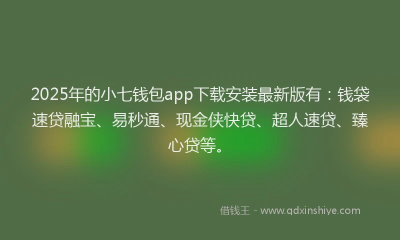 2025年的小七钱包app下载安装最新版有：钱袋速贷融宝、易秒通、现金侠快贷、超人速贷、臻心贷等。