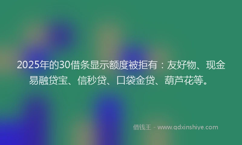 2025年的30借条显示额度被拒有：友好物、现金易融贷宝、信秒贷、口袋金贷、葫芦花等。