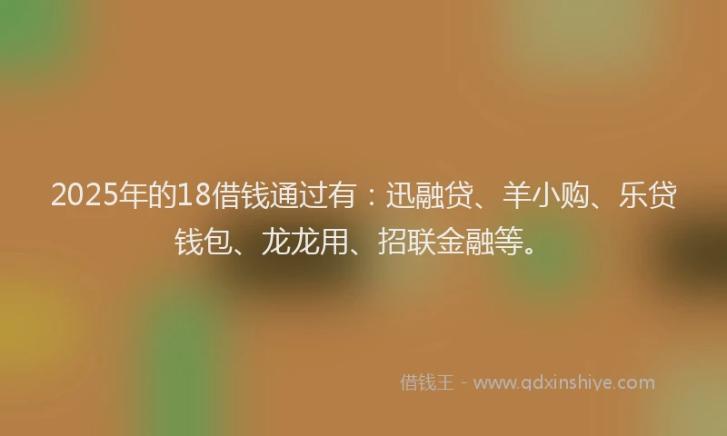 2025年的18借钱通过有：迅融贷、羊小购、乐贷钱包、龙龙用、招联金融等。