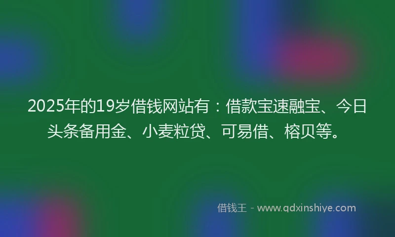 2025年的19岁借钱网站有：借款宝速融宝、今日头条备用金、小麦粒贷、可易借、榕贝等。