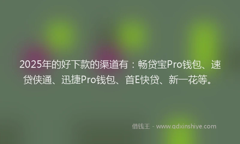 2025年的好下款的渠道有：畅贷宝Pro钱包、速贷侠通、迅捷Pro钱包、首E快贷、新一花等。
