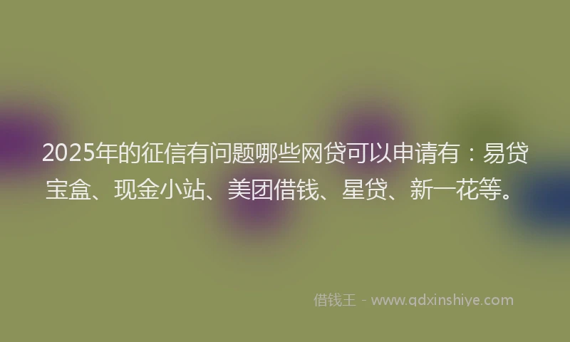 2025年的征信有问题哪些网贷可以申请有：易贷宝盒、现金小站、美团借钱、星贷、新一花等。