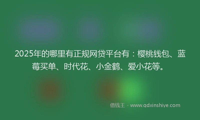 2025年的哪里有正规网贷平台有：樱桃钱包、蓝莓买单、时代花、小金鹤、爱小花等。
