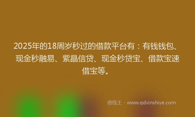 2025年的18周岁秒过的借款平台有：有钱钱包、现金秒融易、紫晶信贷、现金秒贷宝、借款宝速借宝等。
