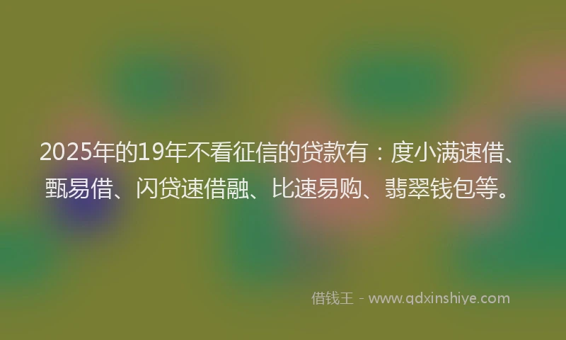 2025年的19年不看征信的贷款有：度小满速借、甄易借、闪贷速借融、比速易购、翡翠钱包等。