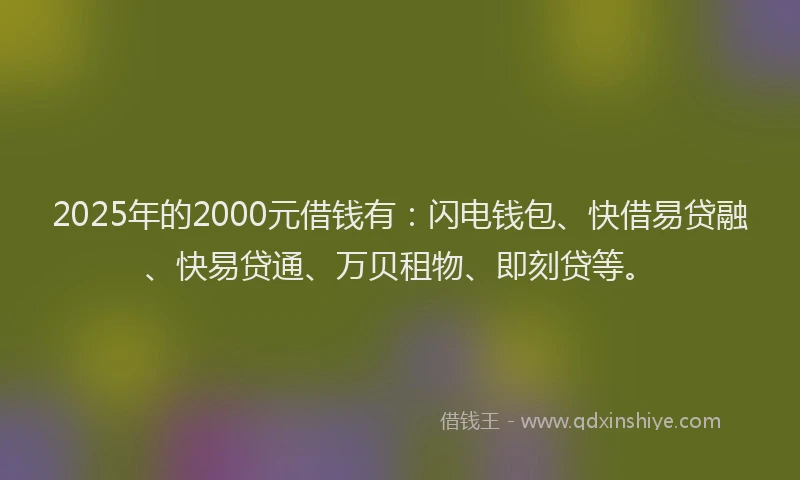 2025年的2000元借钱有：闪电钱包、快借易贷融、快易贷通、万贝租物、即刻贷等。