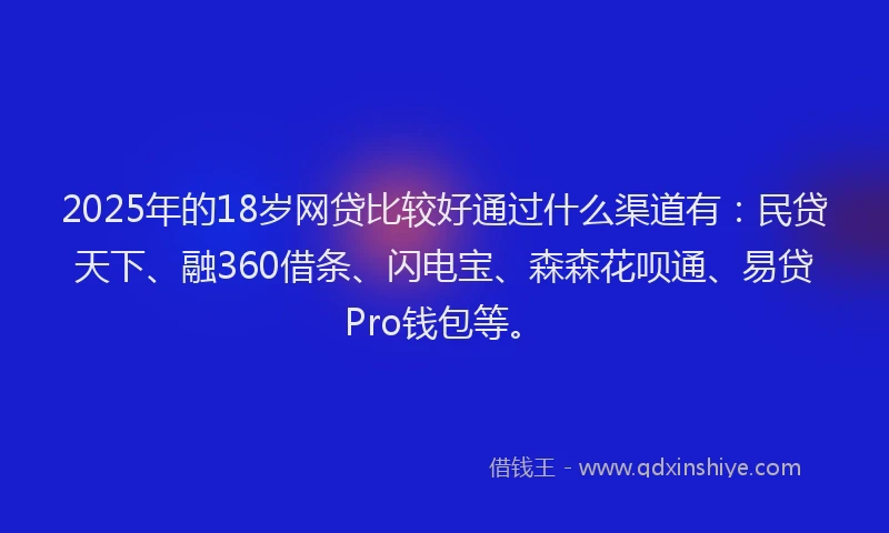 2025年的18岁网贷比较好通过什么渠道有：民贷天下、融360借条、闪电宝、森森花呗通、易贷Pro钱包等。