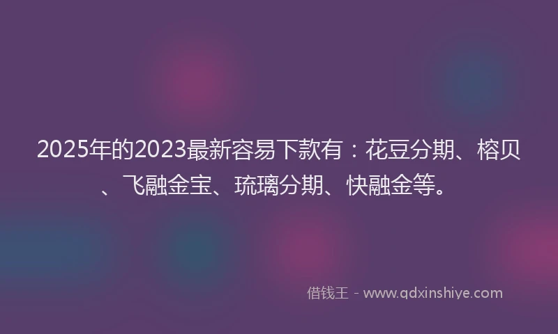 2025年的2023最新容易下款有：花豆分期、榕贝、飞融金宝、琉璃分期、快融金等。