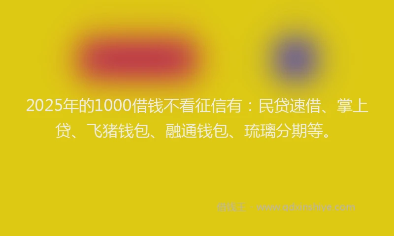 2025年的1000借钱不看征信有：民贷速借、掌上贷、飞猪钱包、融通钱包、琉璃分期等。