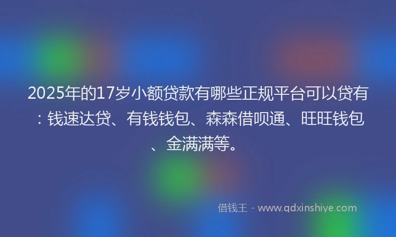 2025年的17岁小额贷款有哪些正规平台可以贷有：钱速达贷、有钱钱包、森森借呗通、旺旺钱包、金满满等。