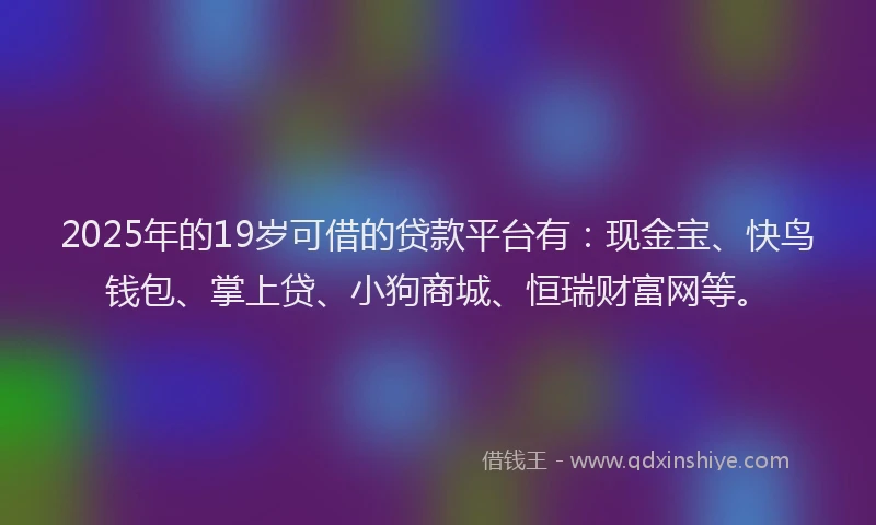 2025年的19岁可借的贷款平台有：现金宝、快鸟钱包、掌上贷、小狗商城、恒瑞财富网等。