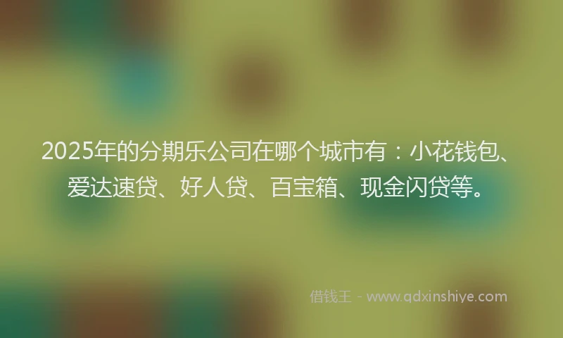 2025年的分期乐公司在哪个城市有：小花钱包、爱达速贷、好人贷、百宝箱、现金闪贷等。