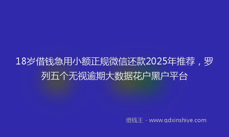 18岁借钱急用小额正规微信还款2025年推荐，罗列五个无视逾期大数据花户黑户平台