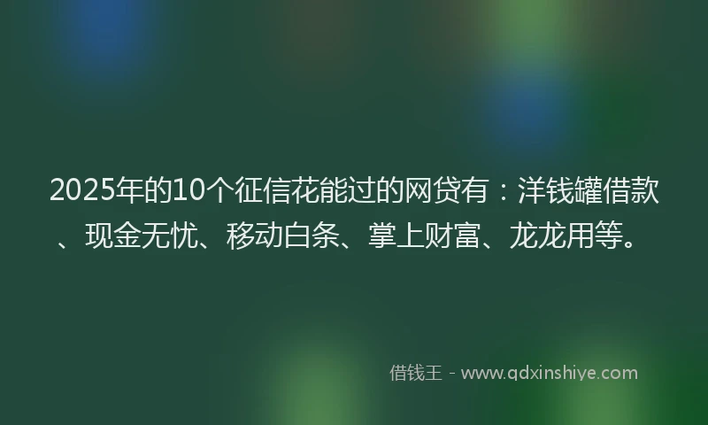 2025年的10个征信花能过的网贷有：洋钱罐借款、现金无忧、移动白条、掌上财富、龙龙用等。