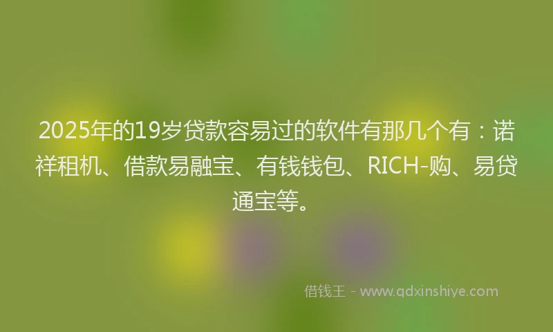 2025年的19岁贷款容易过的软件有那几个有：诺祥租机、借款易融宝、有钱钱包、RICH-购、易贷通宝等。