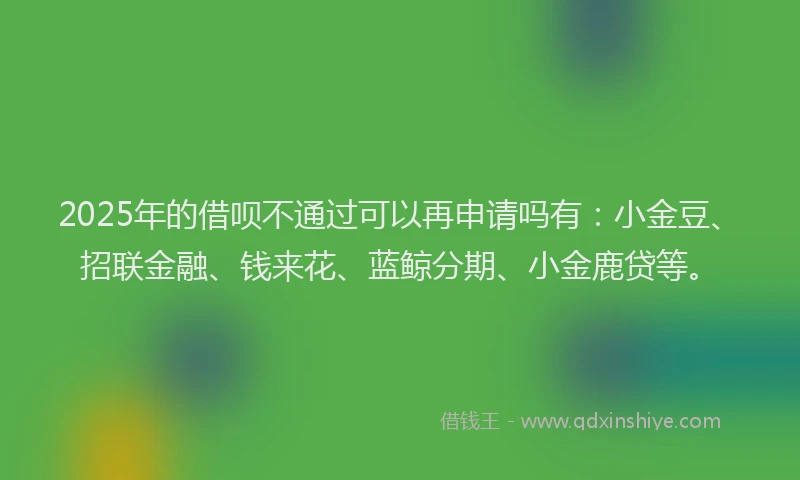 2025年的借呗不通过可以再申请吗有：小金豆、招联金融、钱来花、蓝鲸分期、小金鹿贷等。