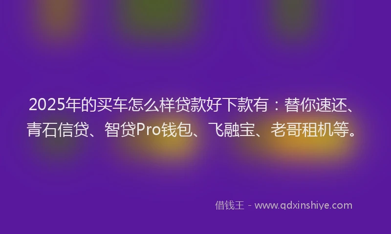 2025年的买车怎么样贷款好下款有：替你速还、青石信贷、智贷Pro钱包、飞融宝、老哥租机等。