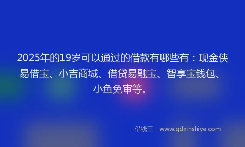 2025年的19岁可以通过的借款有哪些有：现金侠易借宝、小吉商城、借贷易融宝、智享宝钱包、小鱼免审等。