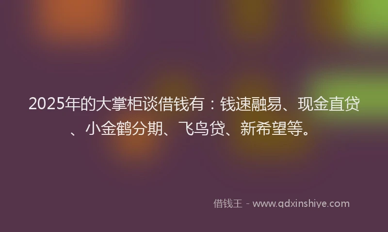 2025年的大掌柜谈借钱有：钱速融易、现金直贷、小金鹤分期、飞鸟贷、新希望等。