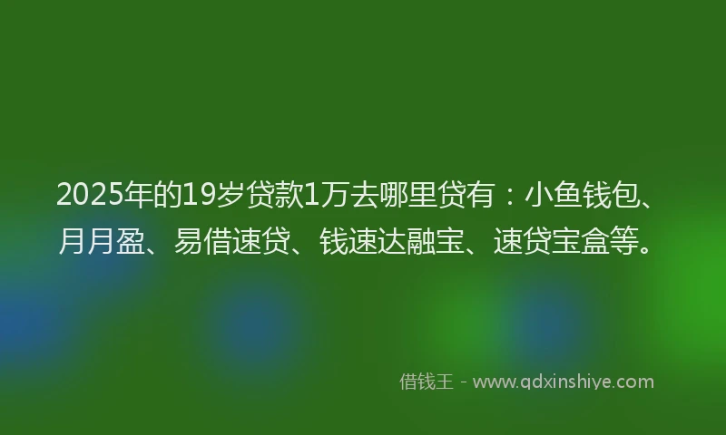 2025年的19岁贷款1万去哪里贷有：小鱼钱包、月月盈、易借速贷、钱速达融宝、速贷宝盒等。