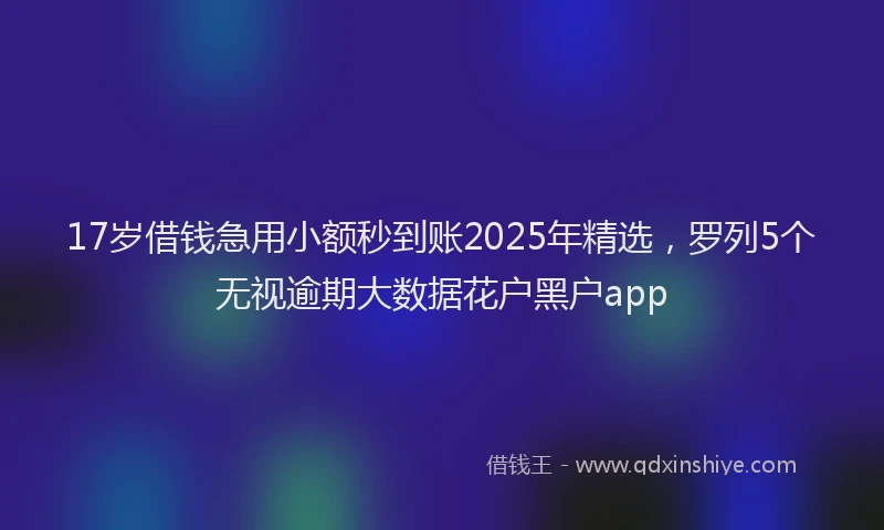 17岁借钱急用小额秒到账2025年精选，罗列5个无视逾期大数据花户黑户app
