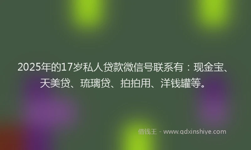 2025年的17岁私人贷款微信号联系有：现金宝、天美贷、琉璃贷、拍拍用、洋钱罐等。