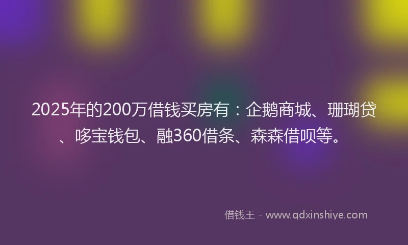 2025年的200万借钱买房有：企鹅商城、珊瑚贷、哆宝钱包、融360借条、森森借呗等。