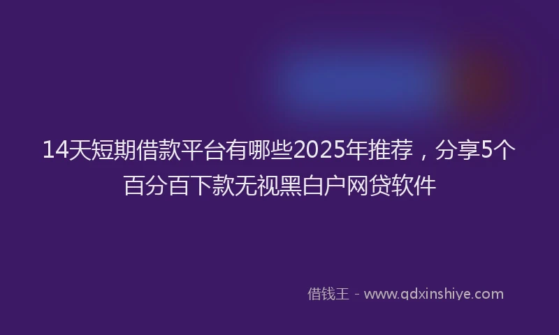 14天短期借款平台有哪些2025年推荐，分享5个百分百下款无视黑白户网贷软件
