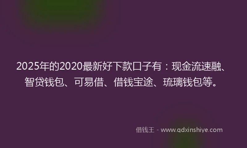 2025年的2020最新好下款口子有：现金流速融、智贷钱包、可易借、借钱宝途、琉璃钱包等。