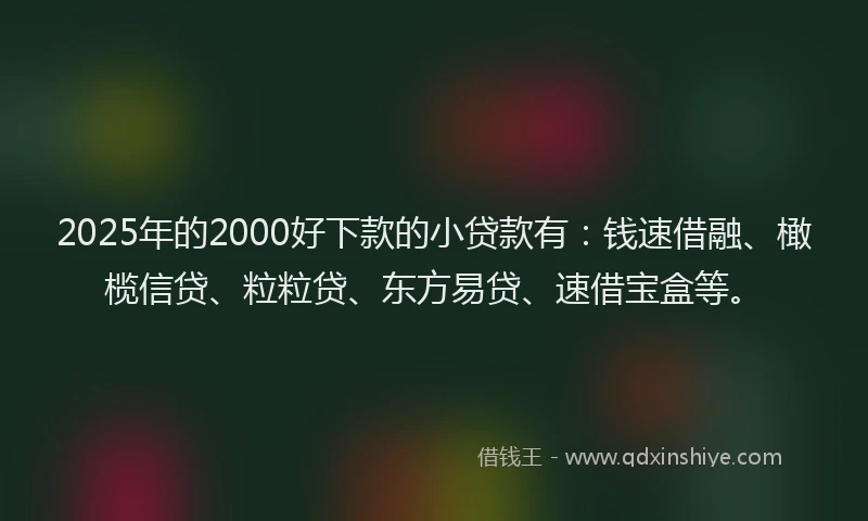 2025年的2000好下款的小贷款有：钱速借融、橄榄信贷、粒粒贷、东方易贷、速借宝盒等。