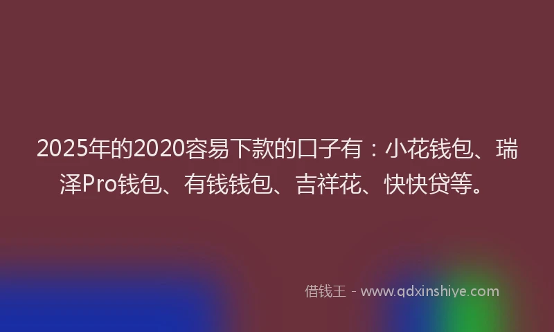 2025年的2020容易下款的口子有：小花钱包、瑞泽Pro钱包、有钱钱包、吉祥花、快快贷等。