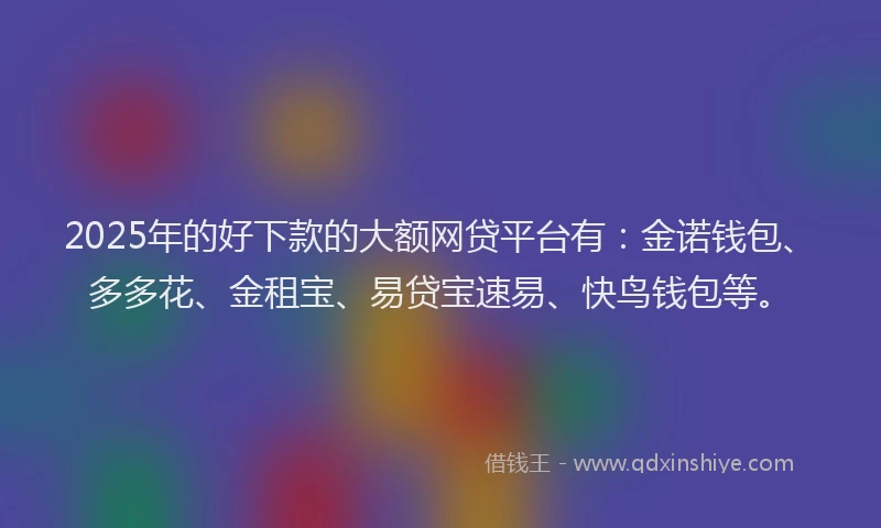 2025年的好下款的大额网贷平台有：金诺钱包、多多花、金租宝、易贷宝速易、快鸟钱包等。