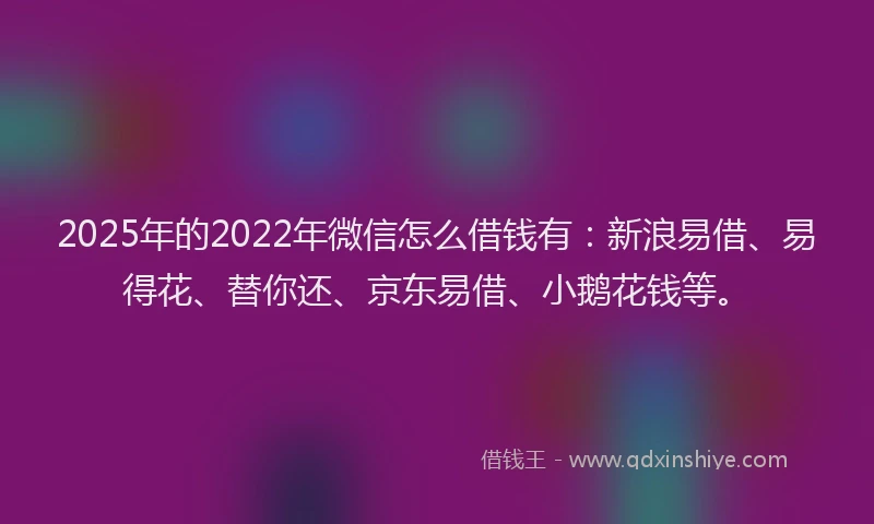 2025年的2022年微信怎么借钱有：新浪易借、易得花、替你还、京东易借、小鹅花钱等。