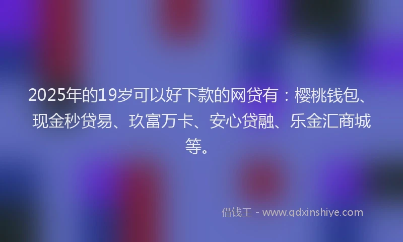 2025年的19岁可以好下款的网贷有：樱桃钱包、现金秒贷易、玖富万卡、安心贷融、乐金汇商城等。