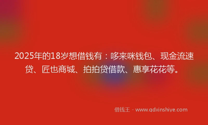 2025年的18岁想借钱有：哆来咪钱包、现金流速贷、匠也商城、拍拍贷借款、惠享花花等。