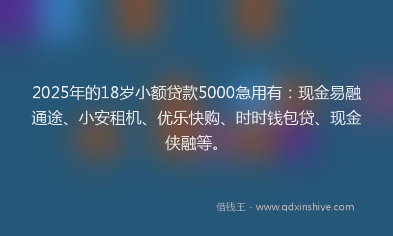 2025年的18岁小额贷款5000急用有：现金易融通途、小安租机、优乐快购、时时钱包贷、现金侠融等。