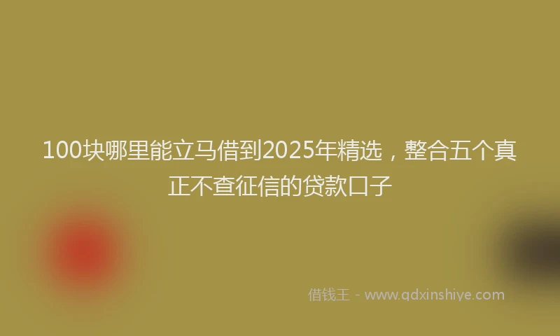 100块哪里能立马借到2025年精选，整合五个真正不查征信的贷款口子
